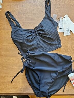 CALIA by Carrie Underwood Black Textured Bikini Set with Buckle Detail